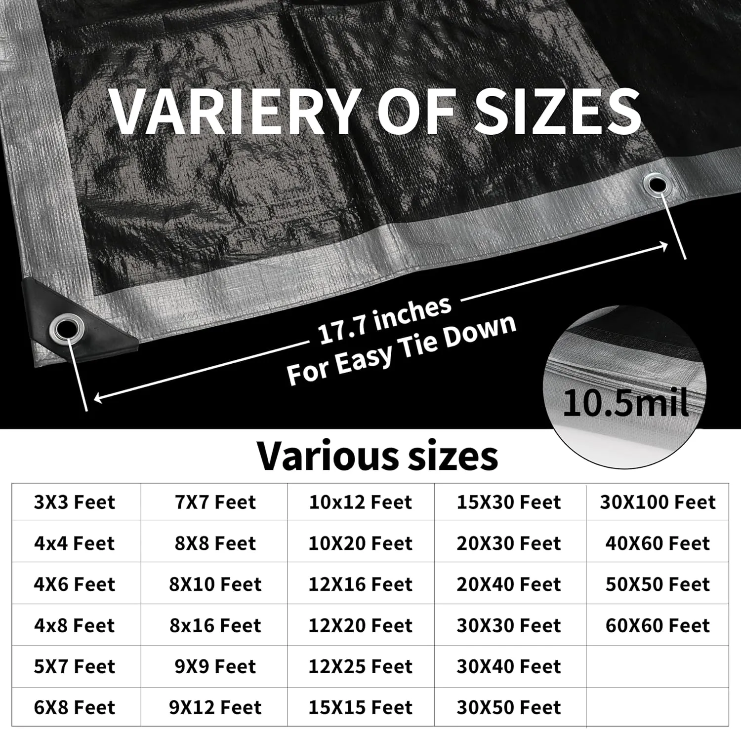 TARPAL 8x16 Feet Tarps Silver 10.5Mil Multipurpose Protective Cover Heavy Duty Tarp Waterproof,Snow or UV Protection,Durable Reinforced Edges