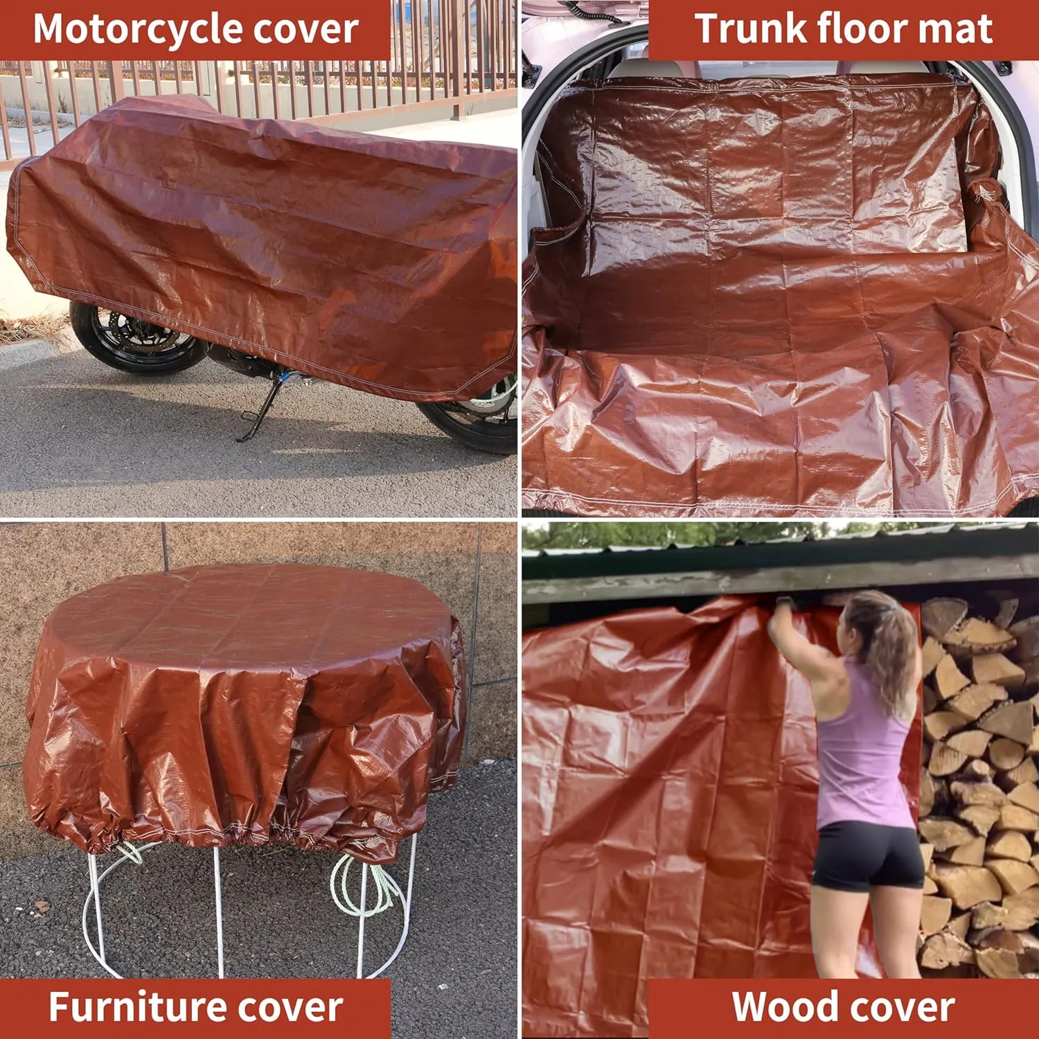 TARPAL 8x8 Feet Small tarp with Drawstring Tarp Waterproof Brown Medium Duty tarps Multipurpose Cover for Leaf Camping Firewood Outdoor Furniture etc.