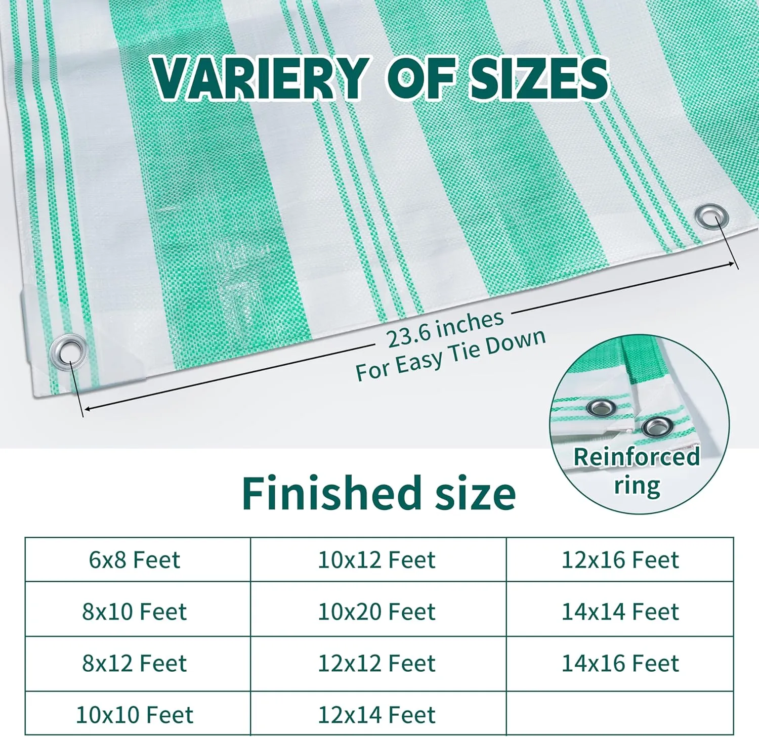 TARPAL Heavy Duty Poly Tarp 10x12 Feet 12mil Striped tarp Multipurpose Protective Cover Durable, Waterproof, Weather Proof, UV,Rip and Tear Proof（Green/White）