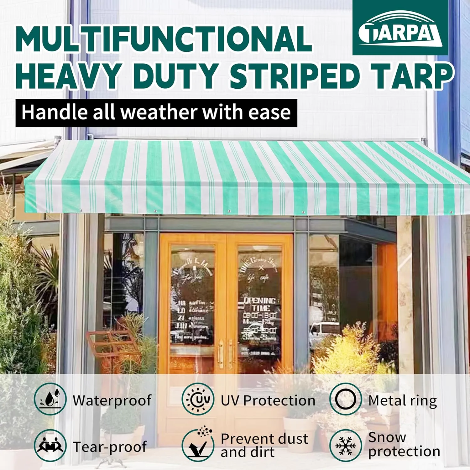 TARPAL Heavy Duty Poly Tarp 10x12 Feet 12mil Striped tarp Multipurpose Protective Cover Durable, Waterproof, Weather Proof, UV,Rip and Tear Proof（Green/White）