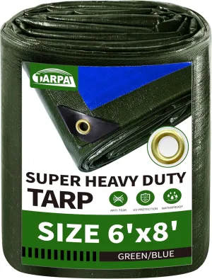 TARPAL Tarps 6x8 Feet Small Tarp 16mil Heavy Duty Tarp with Brass Grommets Every 17.7" Green Tarps UV Protection&Anti-Tear Cover for Firewood,Roof,Pool,Tarpaulin