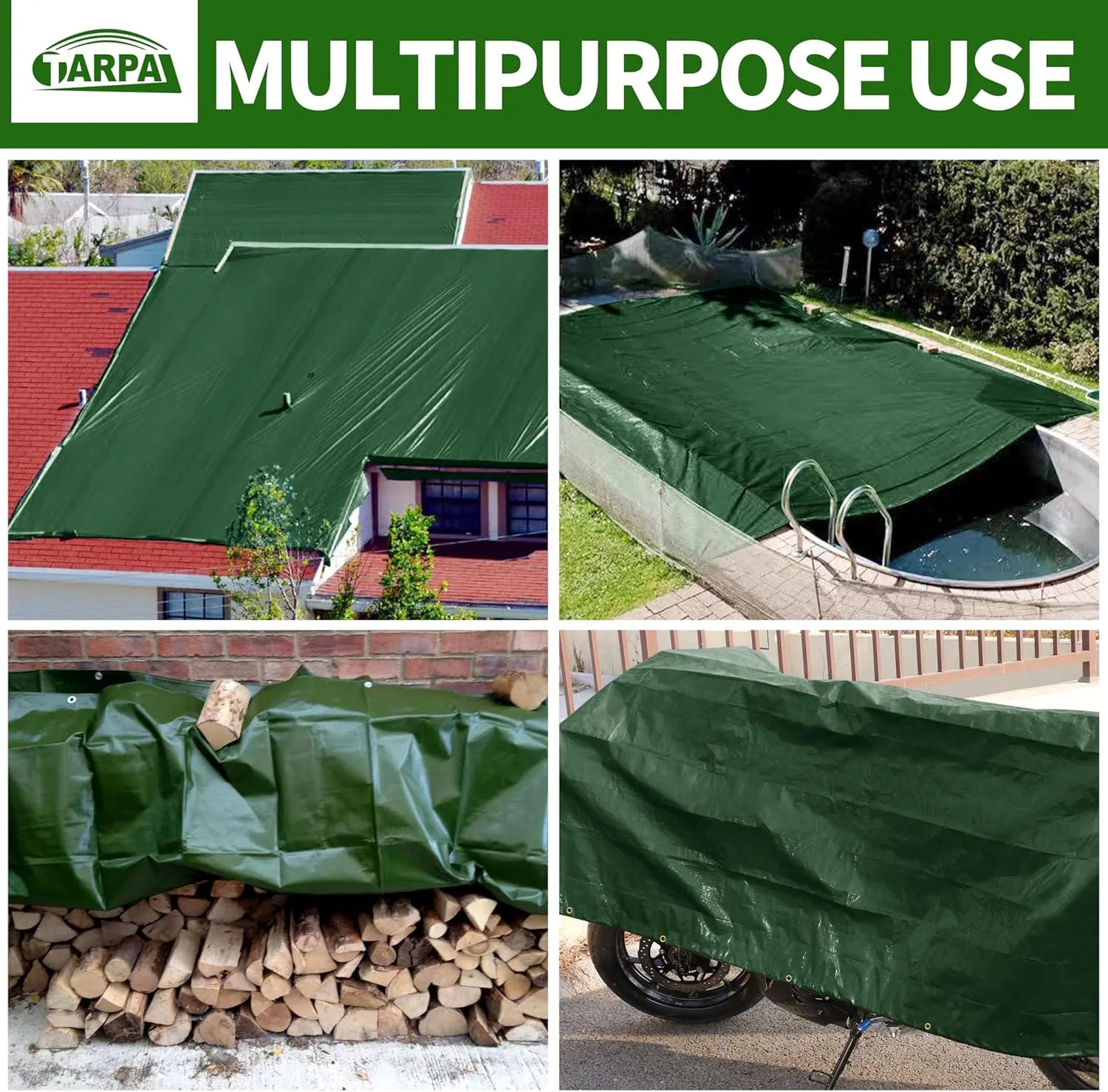 TARPAL Tarps 6x8 Feet Small Tarp 16mil Heavy Duty Tarp with Brass Grommets Every 17.7" Green Tarps UV Protection&Anti-Tear Cover for Firewood,Roof,Pool,Tarpaulin