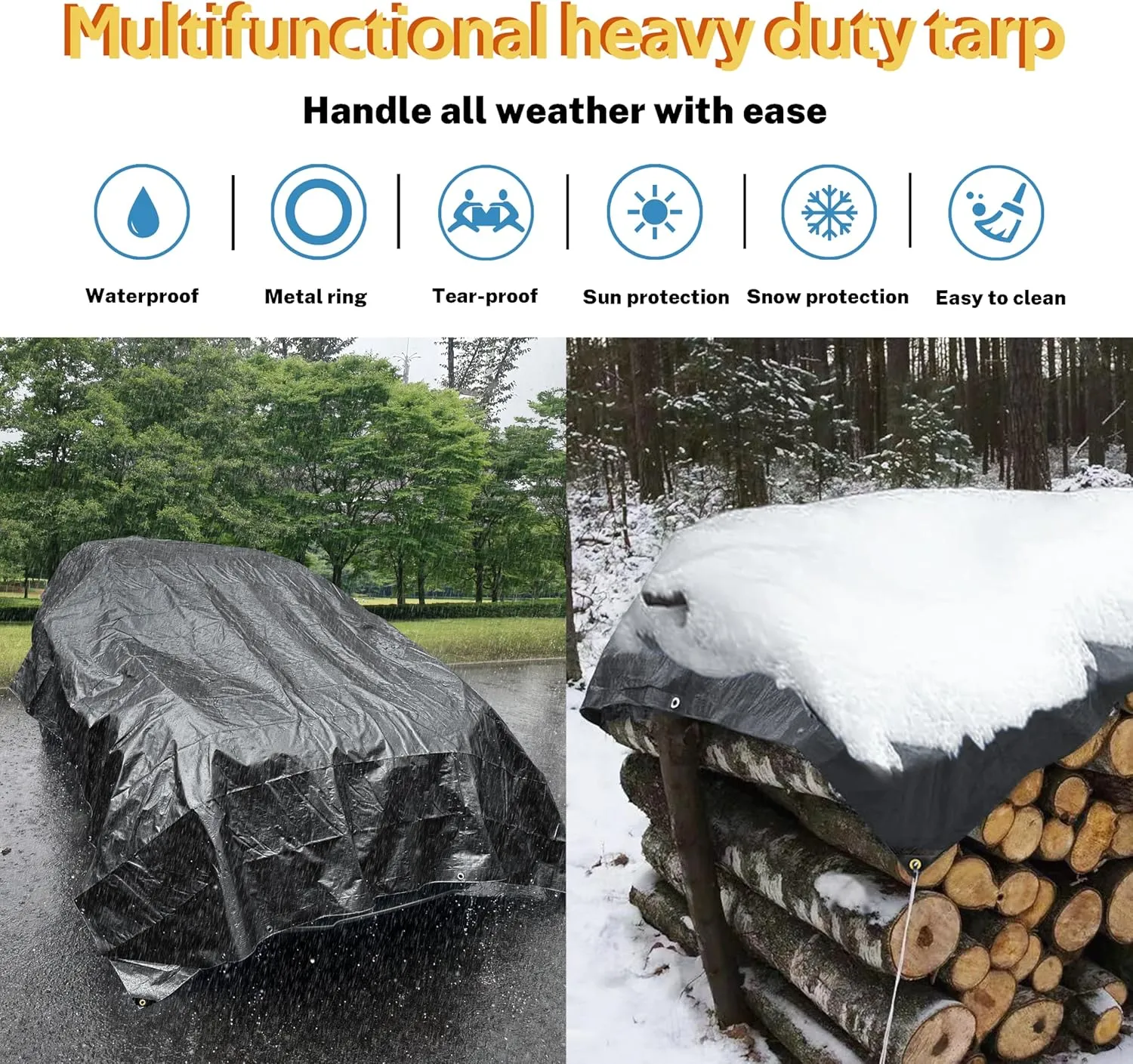TARPAL Waterproof tarp 4x5（2Pack） Black Heavy Duty tarp 14mil polyethylene tarps Multifunctional Tarpaulin，Snow or UV Protection,Suitable for Outdoor Furniture, awnings,Roofs,Tents tarp Cover