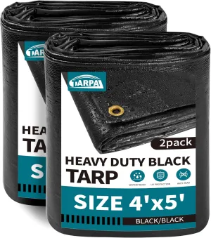 TARPAL Waterproof tarp 4x5（2Pack） Black Heavy Duty tarp 14mil polyethylene tarps Multifunctional Tarpaulin，Snow or UV Protection,Suitable for Outdoor Furniture, awnings,Roofs,Tents tarp Cover