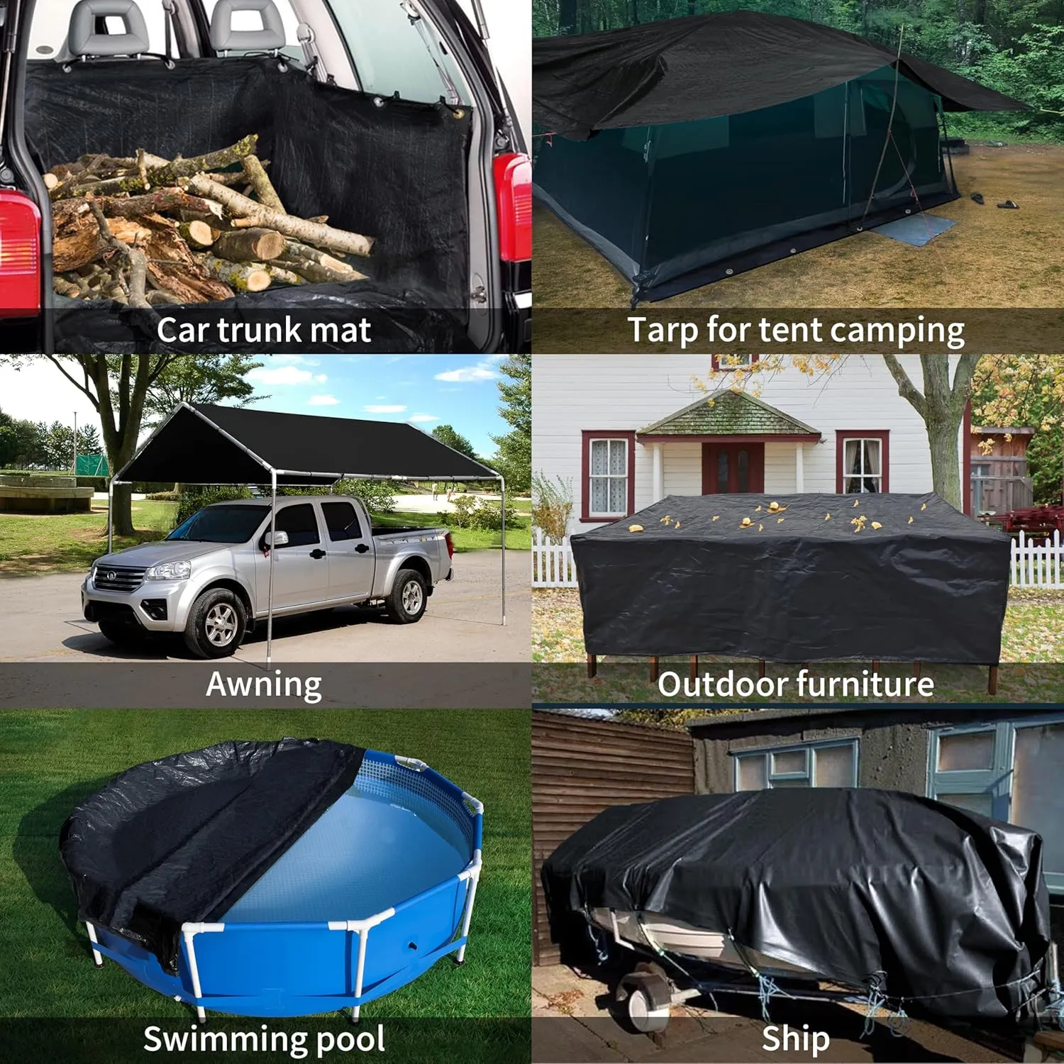 TARPAL Waterproof tarp 4x5（2Pack） Black Heavy Duty tarp 14mil polyethylene tarps Multifunctional Tarpaulin，Snow or UV Protection,Suitable for Outdoor Furniture, awnings,Roofs,Tents tarp Cover