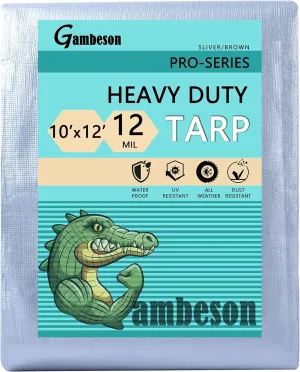 Tarps Heavy Duty Waterproof 10X12 Feet,12mil Thick Poly Tarp Cover and UV Resistant,Outdoor Tarps with Grommets and Reinforced Edges for Tent,Roof,Camping,Patio,Pool Boat (Silver/Brown)
