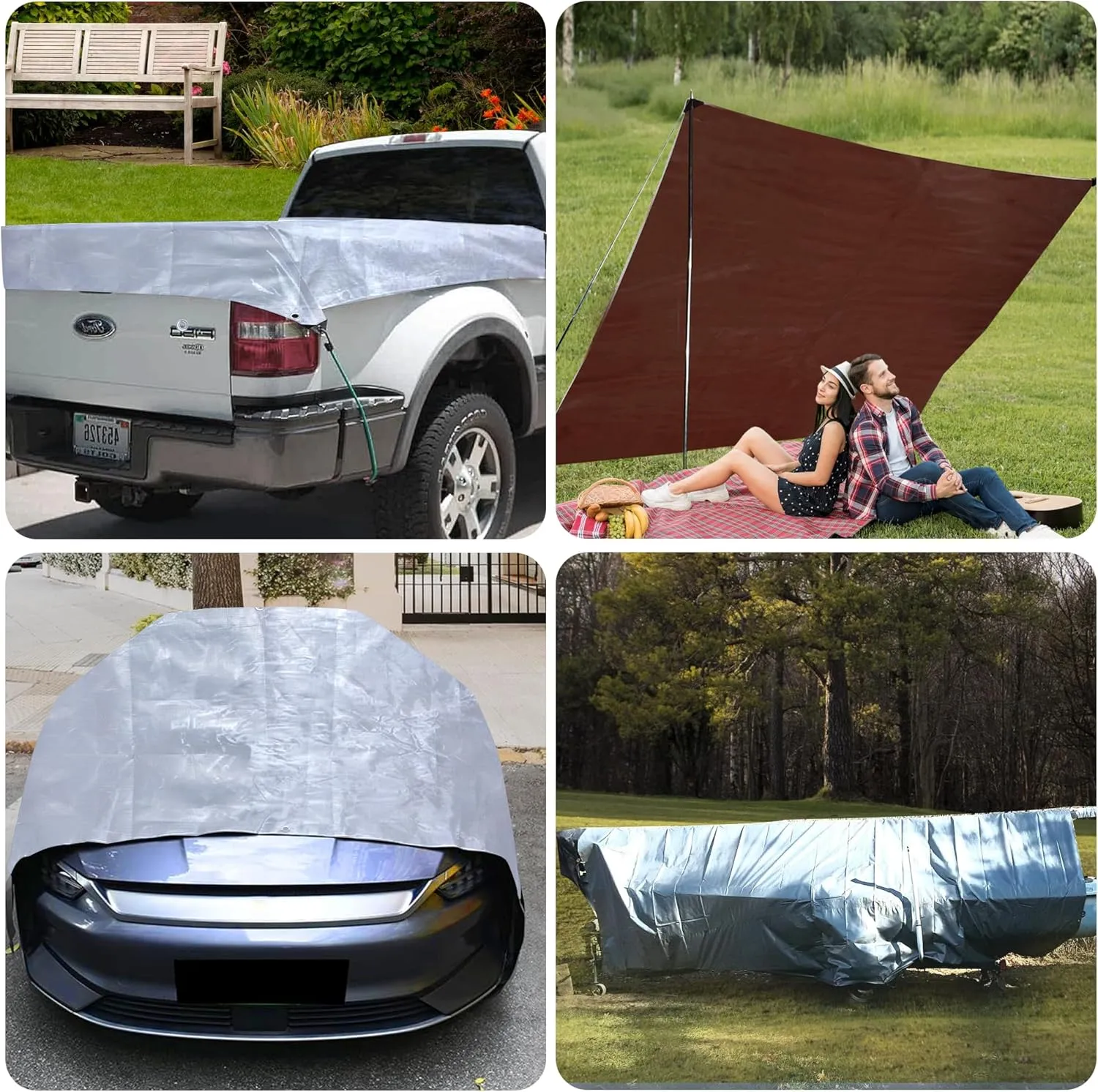 Tarps Heavy Duty Waterproof 10X12 Feet,12mil Thick Poly Tarp Cover and UV Resistant,Outdoor Tarps with Grommets and Reinforced Edges for Tent,Roof,Camping,Patio,Pool Boat (Silver/Brown)