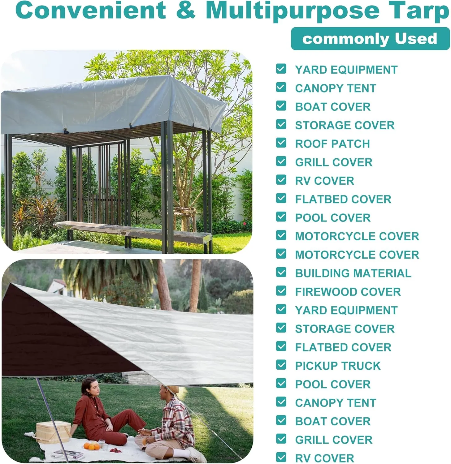 Tarps Heavy Duty Waterproof 10X12 Feet,12mil Thick Poly Tarp Cover and UV Resistant,Outdoor Tarps with Grommets and Reinforced Edges for Tent,Roof,Camping,Patio,Pool Boat (Silver/Brown)