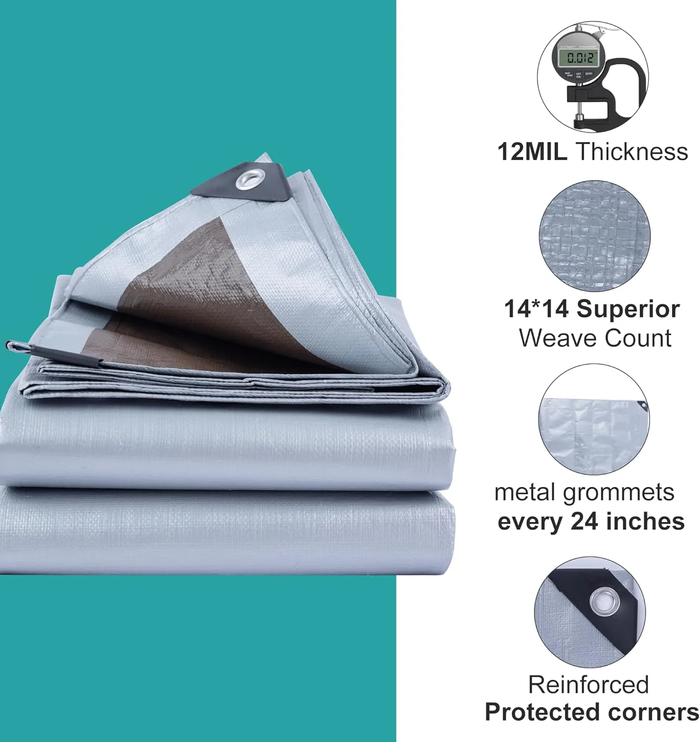 Tarps Heavy Duty Waterproof 10X12 Feet,12mil Thick Poly Tarp Cover and UV Resistant,Outdoor Tarps with Grommets and Reinforced Edges for Tent,Roof,Camping,Patio,Pool Boat (Silver/Brown)