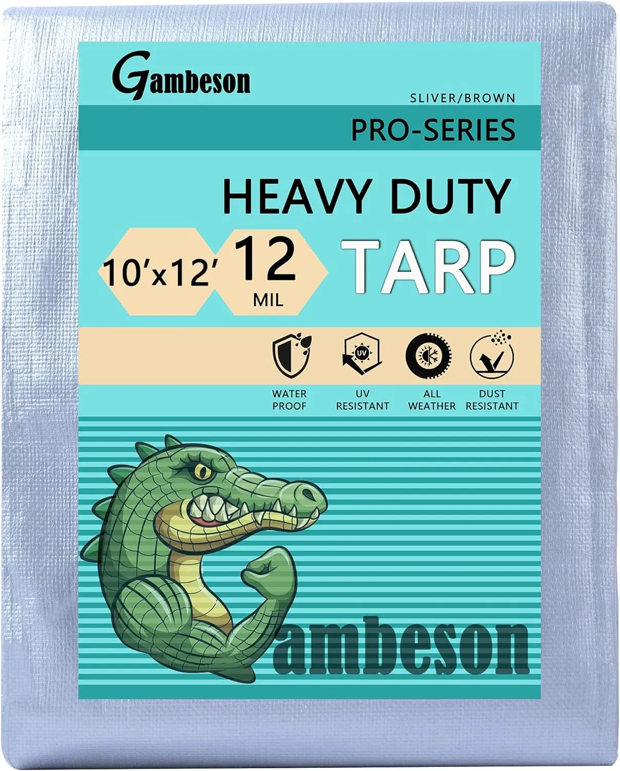 Tarps Heavy Duty Waterproof 10X12 Feet,12mil Thick Poly Tarp Cover and UV Resistant,Outdoor Tarps with Grommets and Reinforced Edges for Tent,Roof,Camping,Patio,Pool Boat (Silver/Brown)