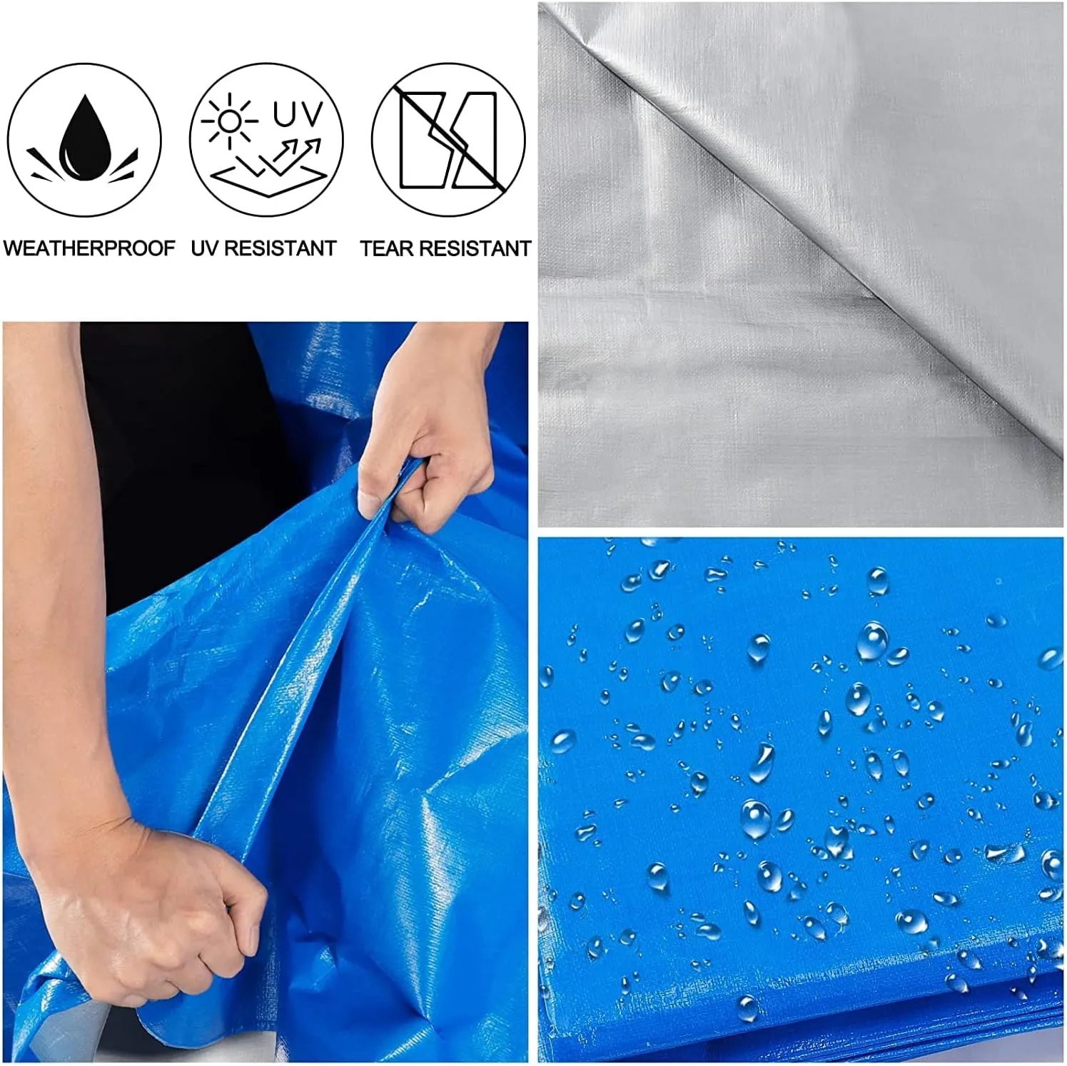 Tarps Heavy Duty Waterproof 10x12, Plastic Poly 16 Mil Thick Tarpaulin with Metal Grommets Every 19.5 Inches - Emergency Rain Shelter, Outdoor Cover, and Camping Use