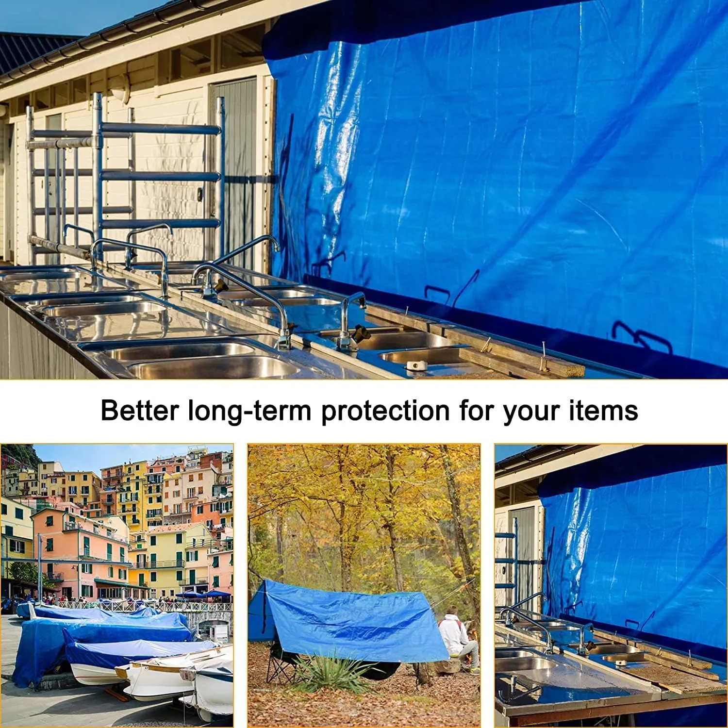 Tarps Heavy Duty Waterproof 10x12, Plastic Poly 16 Mil Thick Tarpaulin with Metal Grommets Every 19.5 Inches - Emergency Rain Shelter, Outdoor Cover, and Camping Use