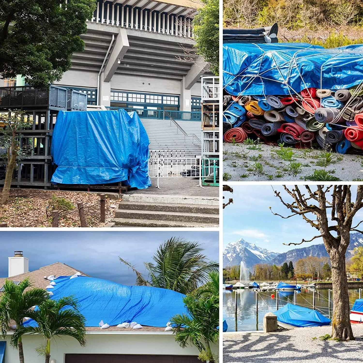 Tarps Heavy Duty Waterproof 10x12, Plastic Poly 16 Mil Thick Tarpaulin with Metal Grommets Every 19.5 Inches - Emergency Rain Shelter, Outdoor Cover, and Camping Use
