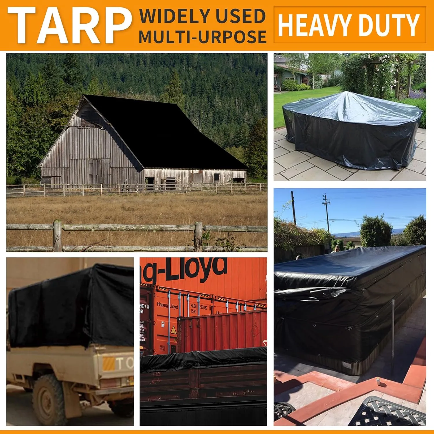 Tarps Heavy Duty Waterproof 5x8ft,TEZONG Black Poly Tarp 12MIL Multipurpose Tarpaulin Outdoor Cover for Emergency Rain,Patio Furniture,Roof,Camping,Car,Pool 2Pack