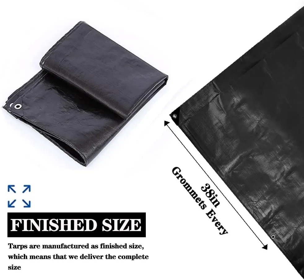 Tarps Heavy Duty Waterproof 5x8ft,TEZONG Black Poly Tarp 12MIL Multipurpose Tarpaulin Outdoor Cover for Emergency Rain,Patio Furniture,Roof,Camping,Car,Pool 2Pack
