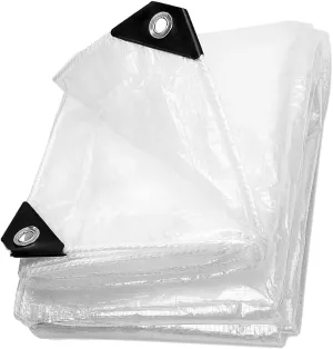 Tarps Heavy Duty Waterproof 6.5x10 Ft Clear White Poly Greenhouse Cover, UV Resistant Clear Plastic Tarp with Grommets, Tear Resistant Poly Cover for Outdoor Garden Patio Dog Kennel Roof, 120GSM