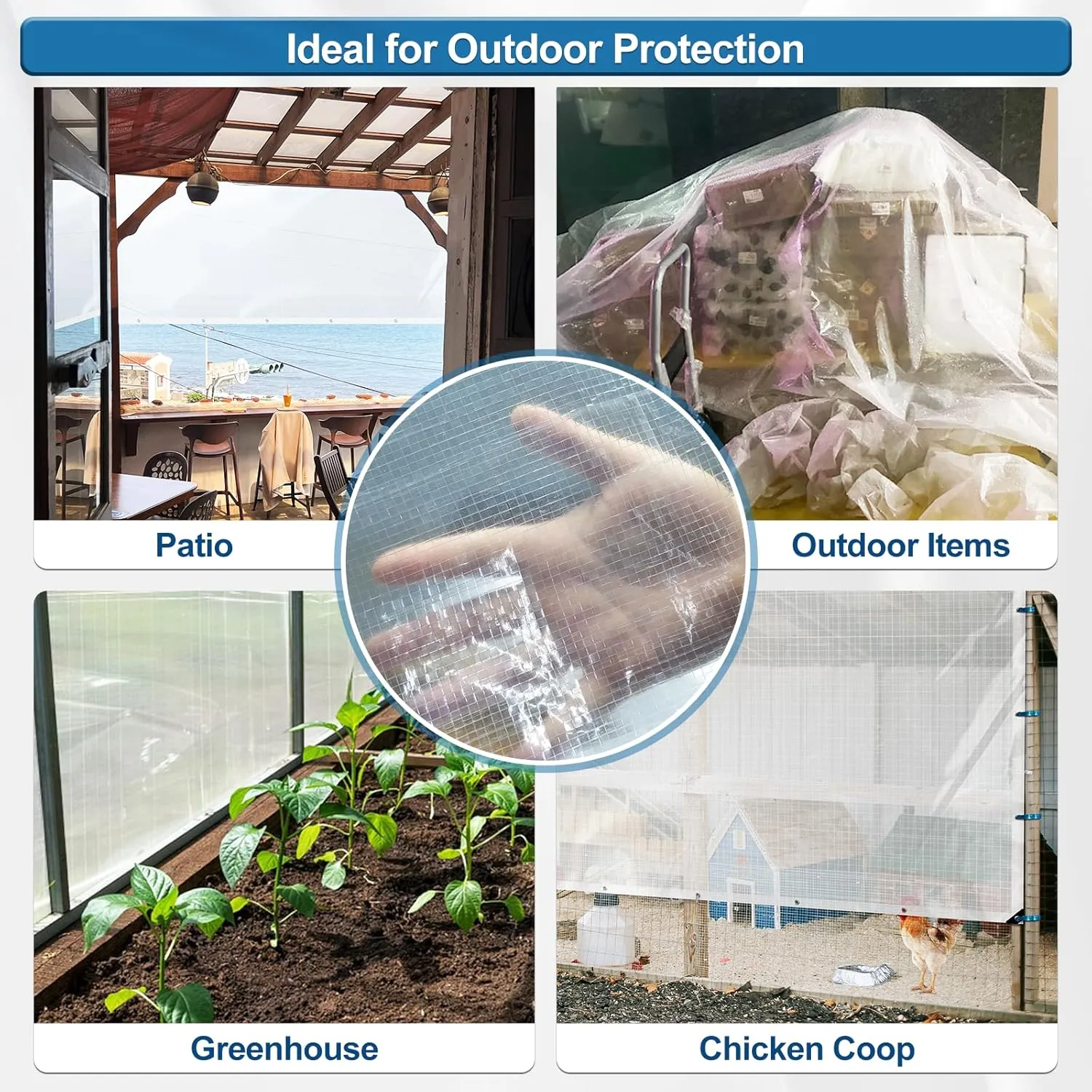 Tarps Heavy Duty Waterproof 6.5x10 Ft Clear White Poly Greenhouse Cover, UV Resistant Clear Plastic Tarp with Grommets, Tear Resistant Poly Cover for Outdoor Garden Patio Dog Kennel Roof, 120GSM