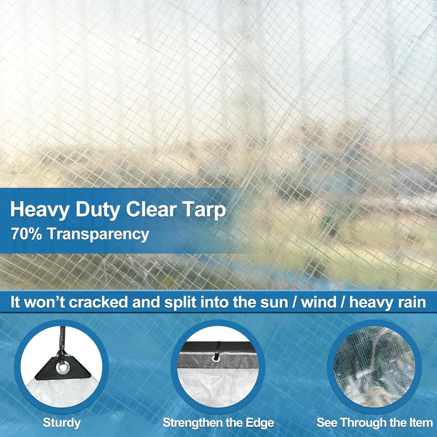 Tarps Heavy Duty Waterproof 6.5x10 Ft Clear White Poly Greenhouse Cover, UV Resistant Clear Plastic Tarp with Grommets, Tear Resistant Poly Cover for Outdoor Garden Patio Dog Kennel Roof, 120GSM