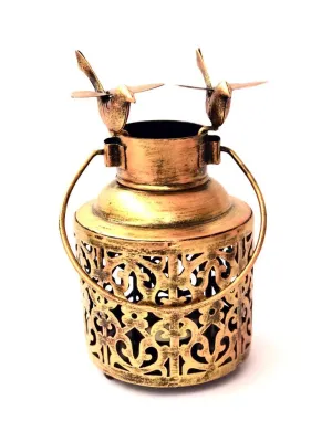 Tea Light Holder Jar Style With Sitting Birds Metal Stunning Art By Tamrapatra