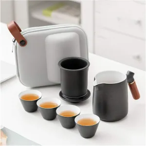 Tea Sets Traditional ceramic tea sets include teapot tea cups and portable travel duffle bag Chinese tea package with stainless steel strainer