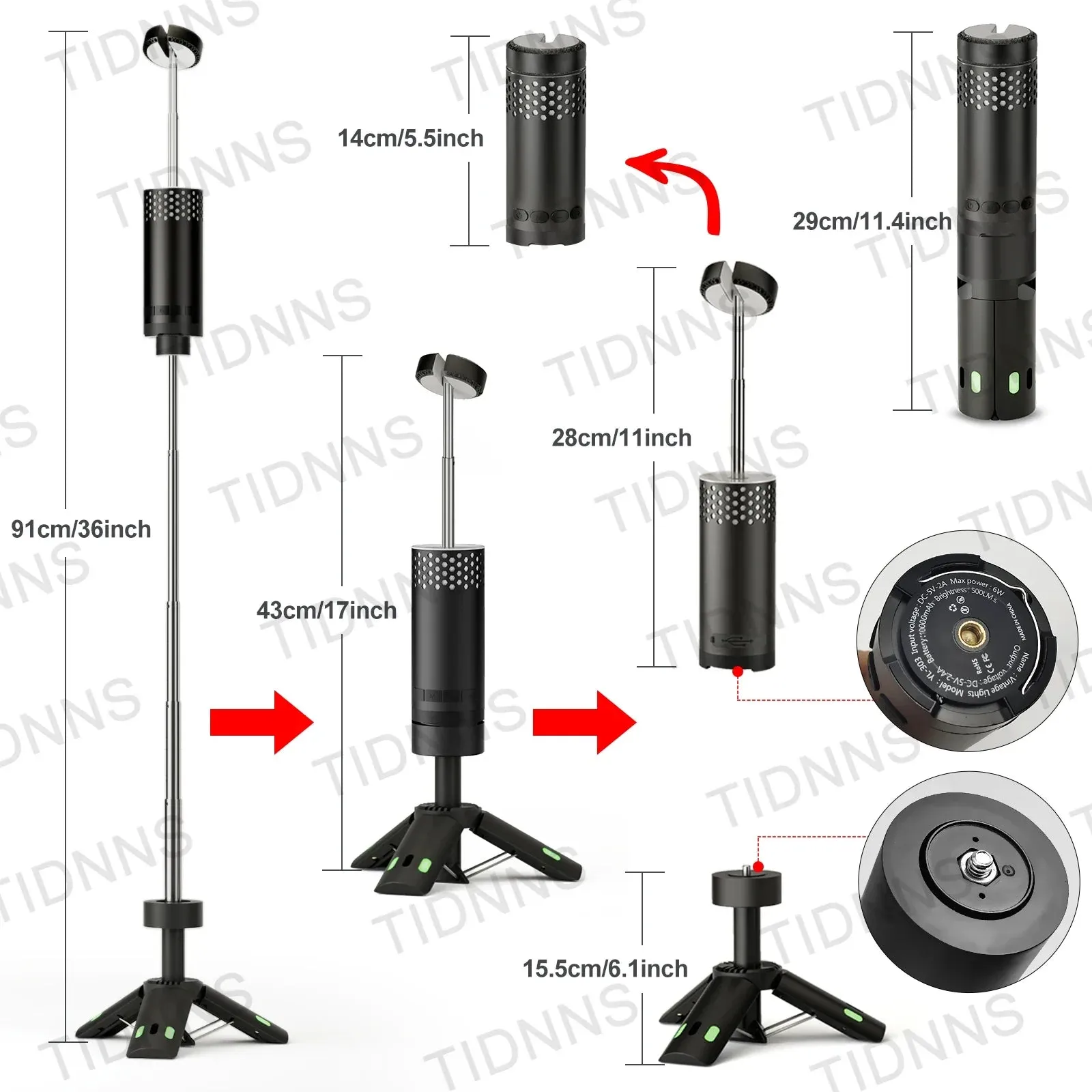 Telescopic LED Flashlight Lamp with Tripod: Rechargeable Outdoor Camping Torch