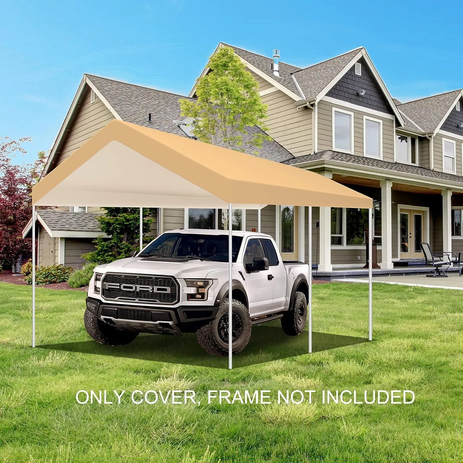 TGEHAP 10' x 20' Upgraded Carport Replacement Top Canopy Cover for Car Garage Top Tarp Shelter, Waterproof Car Cover Tent for Party Garden Boat with Ball Bungees (Frame is not Included)