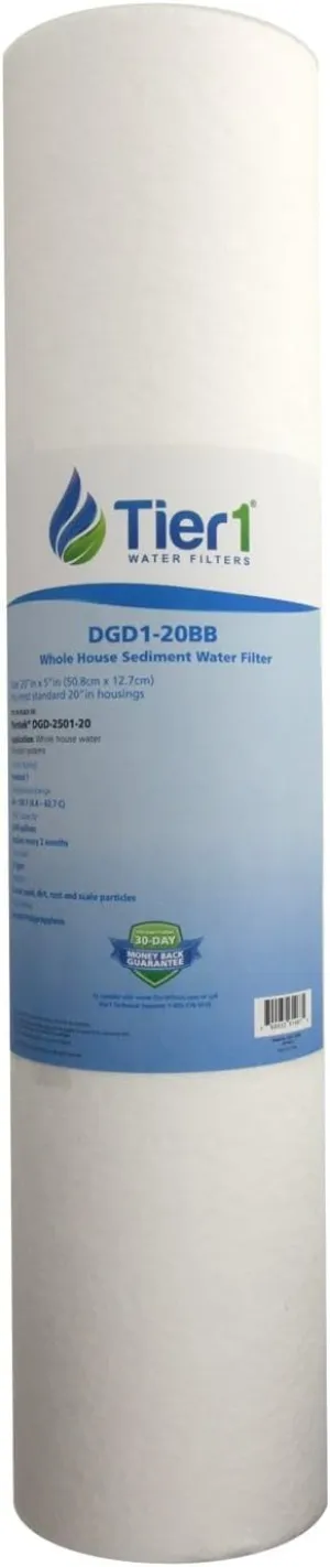 Tier1 1 Micron 20 Inch x 4.5 Inch | Spun Wound Polypropylene Whole House Sediment Water Filter Replacement Cartridge | Compatible with Pentek DGD-2501-20, 155360-43, P1-20BB, Home Water Filter