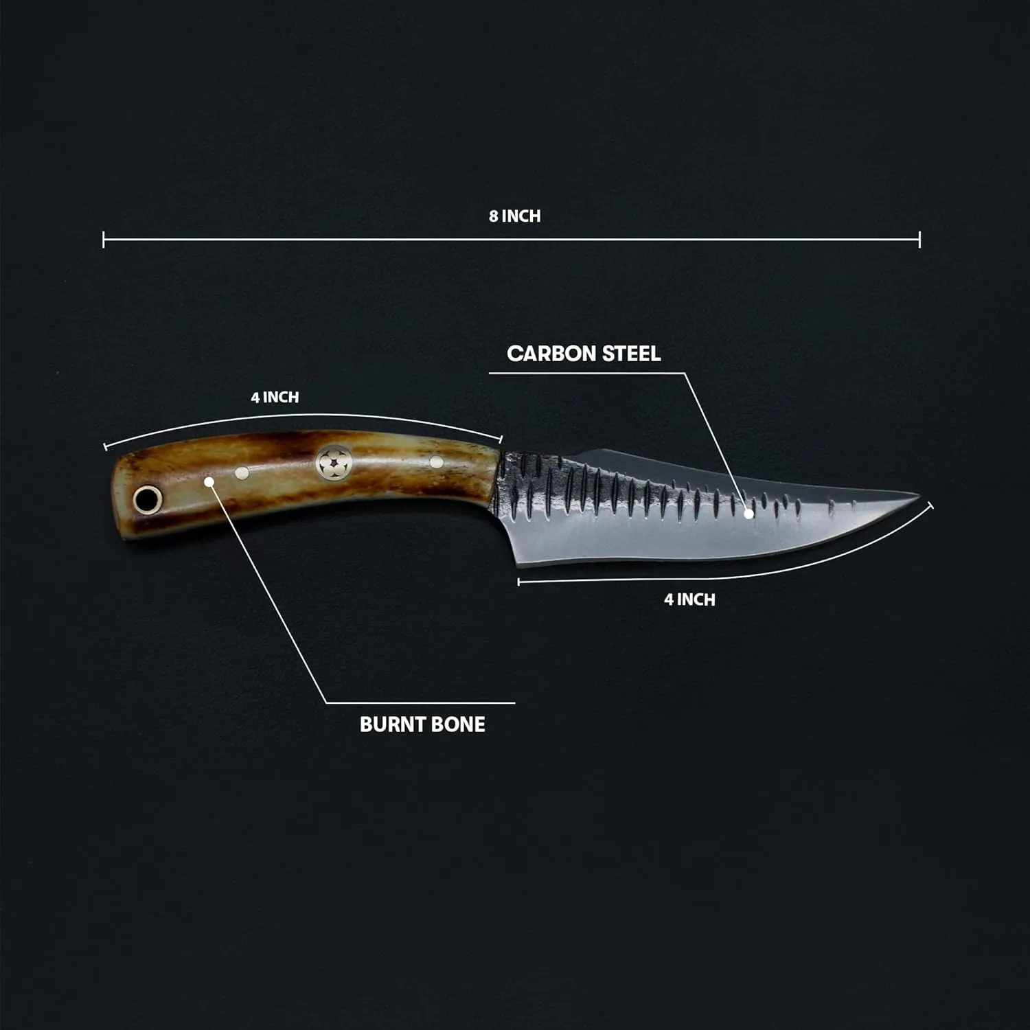 Titan International Knives Carbon 1080 Steel Skinning & Hunting Knife | Handmade Survival EDC Blade Burnt Bone Handle | Leather Sheath Perfect for Camping and Outdoor Bushcrafting