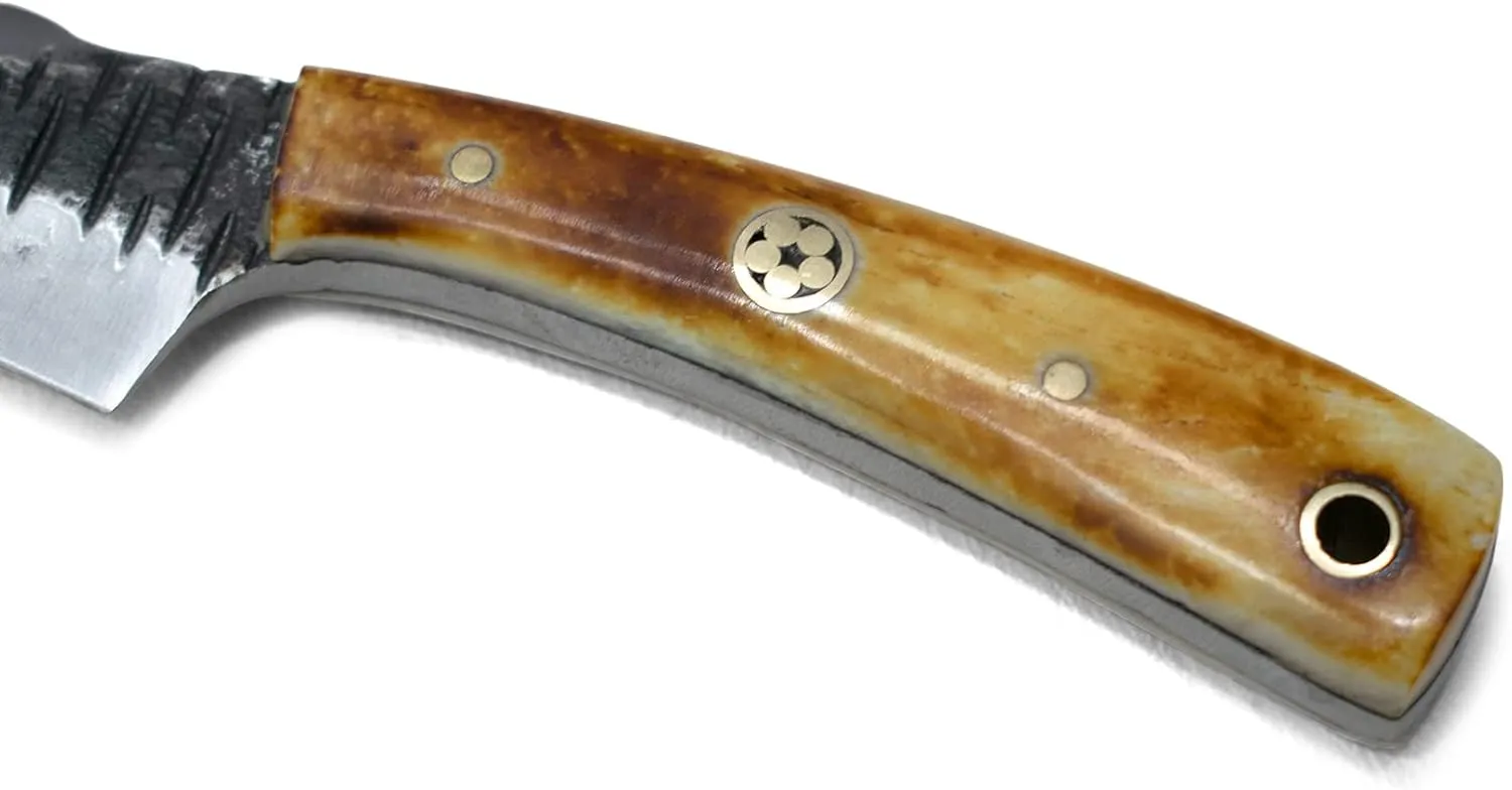 Titan International Knives Carbon 1080 Steel Skinning & Hunting Knife | Handmade Survival EDC Blade Burnt Bone Handle | Leather Sheath Perfect for Camping and Outdoor Bushcrafting