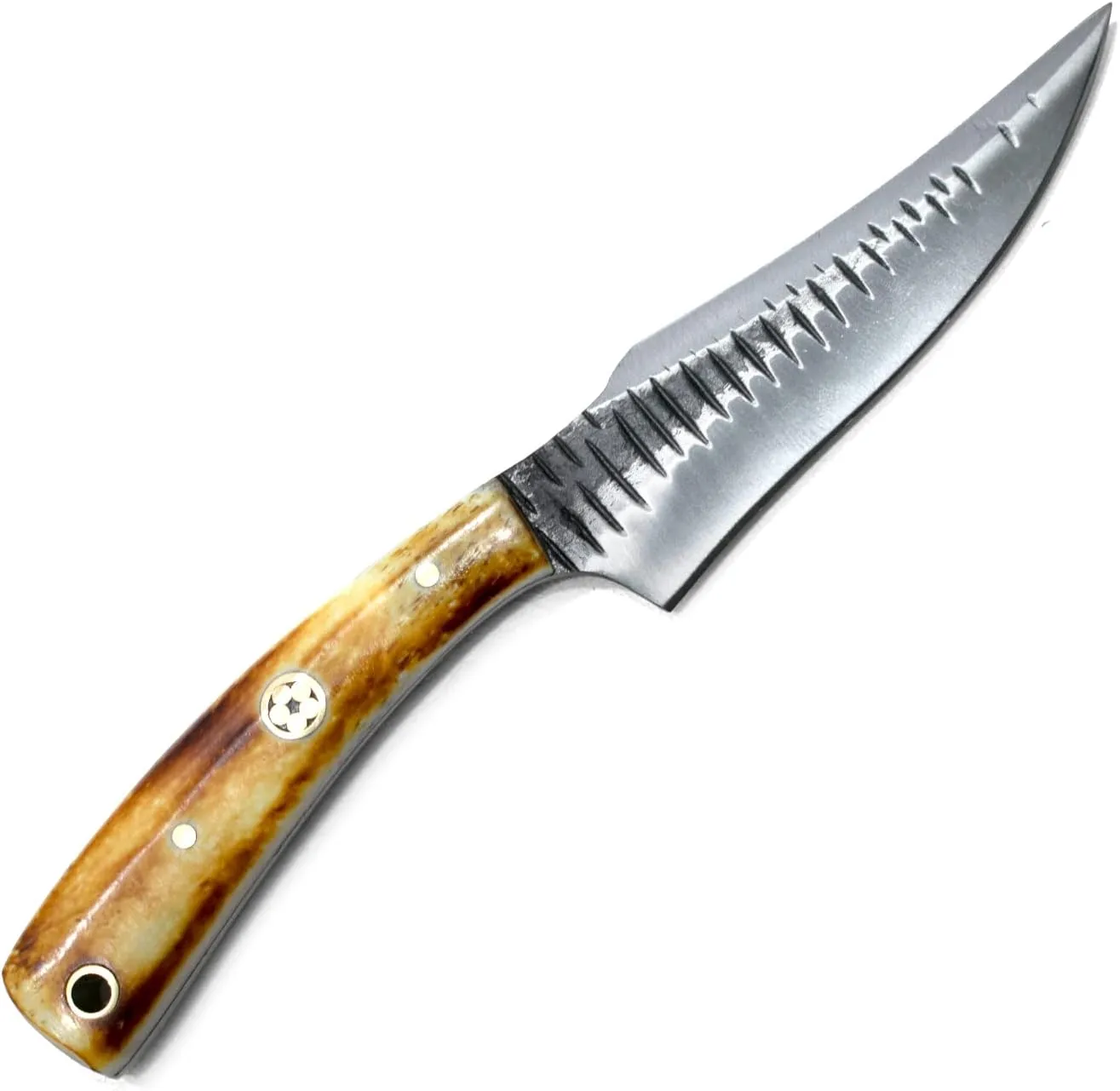 Titan International Knives Carbon 1080 Steel Skinning & Hunting Knife | Handmade Survival EDC Blade Burnt Bone Handle | Leather Sheath Perfect for Camping and Outdoor Bushcrafting