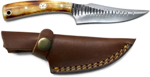 Titan International Knives Carbon 1080 Steel Skinning & Hunting Knife | Handmade Survival EDC Blade Burnt Bone Handle | Leather Sheath Perfect for Camping and Outdoor Bushcrafting