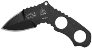 Tops Knives Devils Elbow Full Tang Fixed Blade- Black Traction Coating Finish- Black Kydex Sheath w/Rotating Spring Steel Clip (Skeletonized Handle)