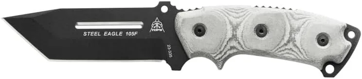 Tops Knives Steel Eagle 105F Full Tang Fixed Blade- Black Kydex Sheath w/Rotating Spring Steel Sheath Clip (Black Linen Micarta Handle)