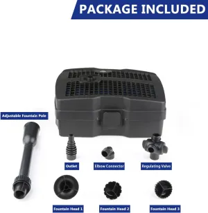 TOPWAY 660GPH 4 in 1 Submersible Aquarium Garden Pond Filter Water Outdoor Fountain Pump w/9W-Sterilizer for Cleaning System