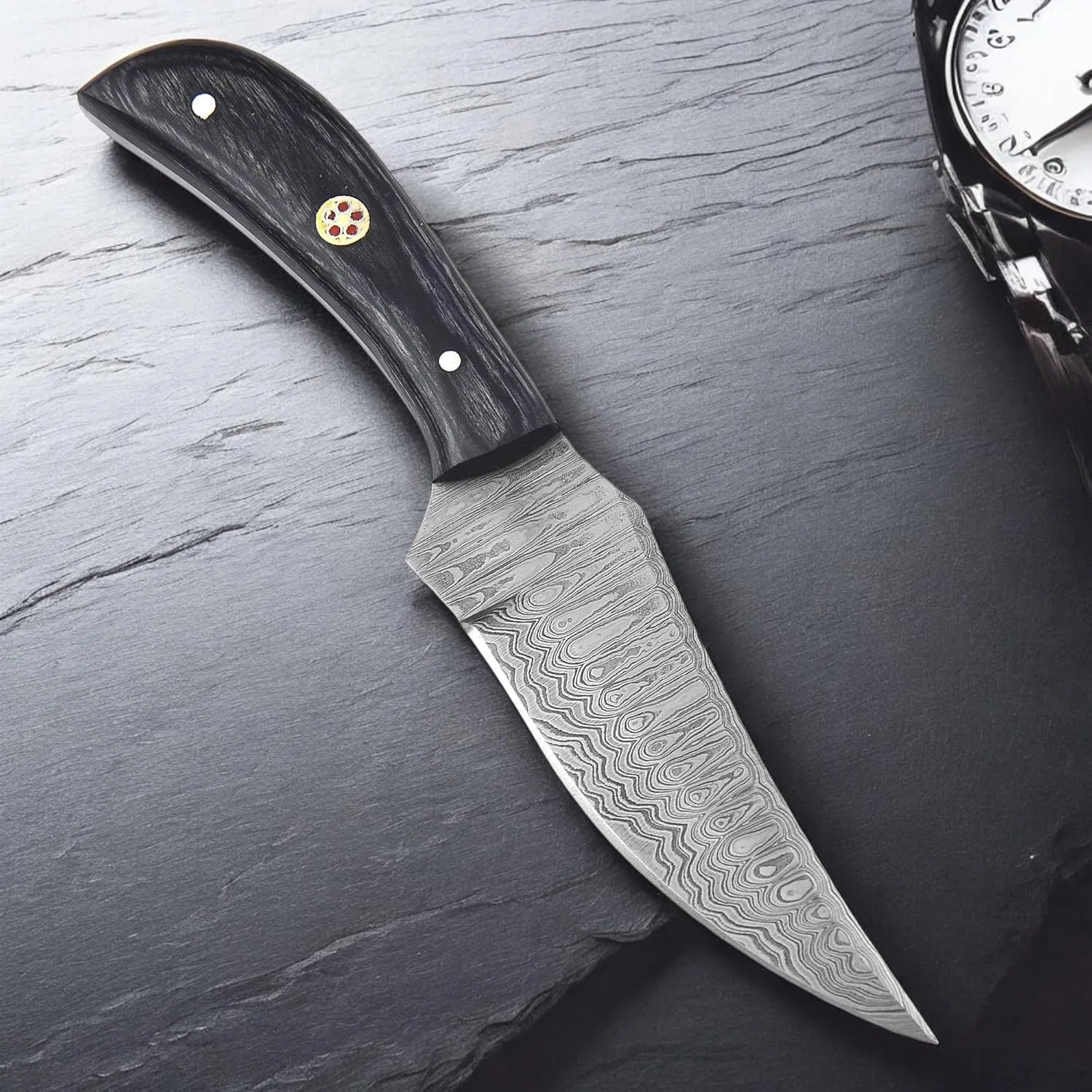 TR-1168 Custom Handmade Damascus Steel 8 Inches Bushcraft Knife - Perfect Grip Engineered wood Handle