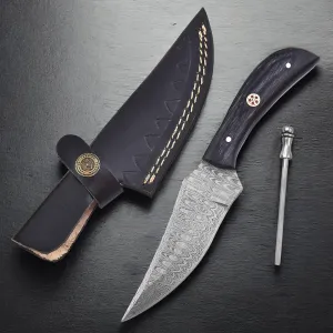TR-1168 Custom Handmade Damascus Steel 8 Inches Bushcraft Knife - Perfect Grip Engineered wood Handle