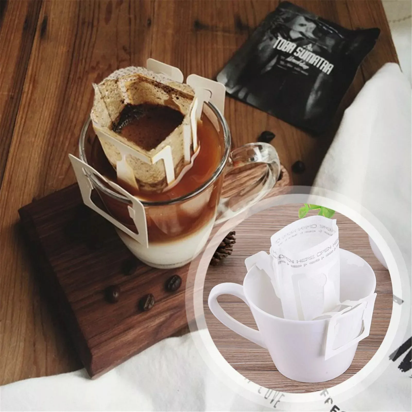 Travel Home Office Paper Bag Coffee Filter 50 x Portable Handing Ear Drip