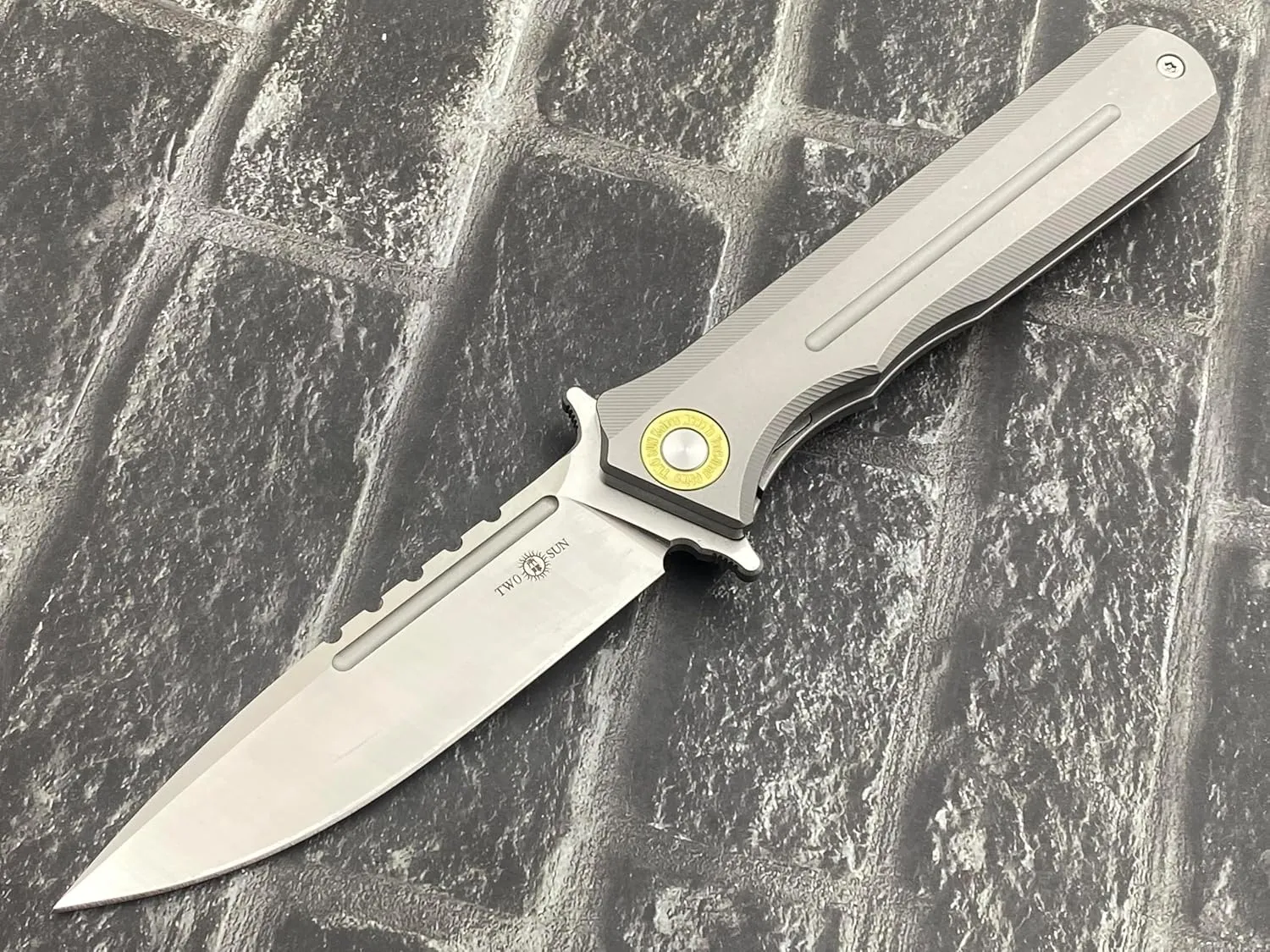Twosun TS121-M390-Gray Folding Knife M390 Blade Titanium Handle Outdoor Camping Pocket Knife