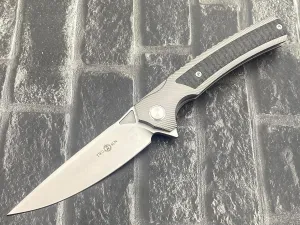 Twosun TS81-M390-CF-StoneWash Folding Knife M390 Blade Tc4 Titanium Inlay Carbon Fiber Handle Pocket Knife