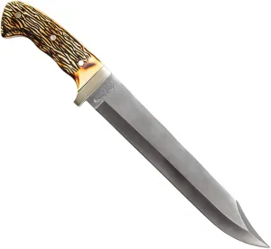 Uncle Henry 181UH Bowie Knife with 10inch High Carbon Stainless Steel Fixed Blade, Full Tang, Polyester Belt Sheath, and Classic Staglon Handle for Hunting, Survival, Bushcraft, Camping, and Outdoors