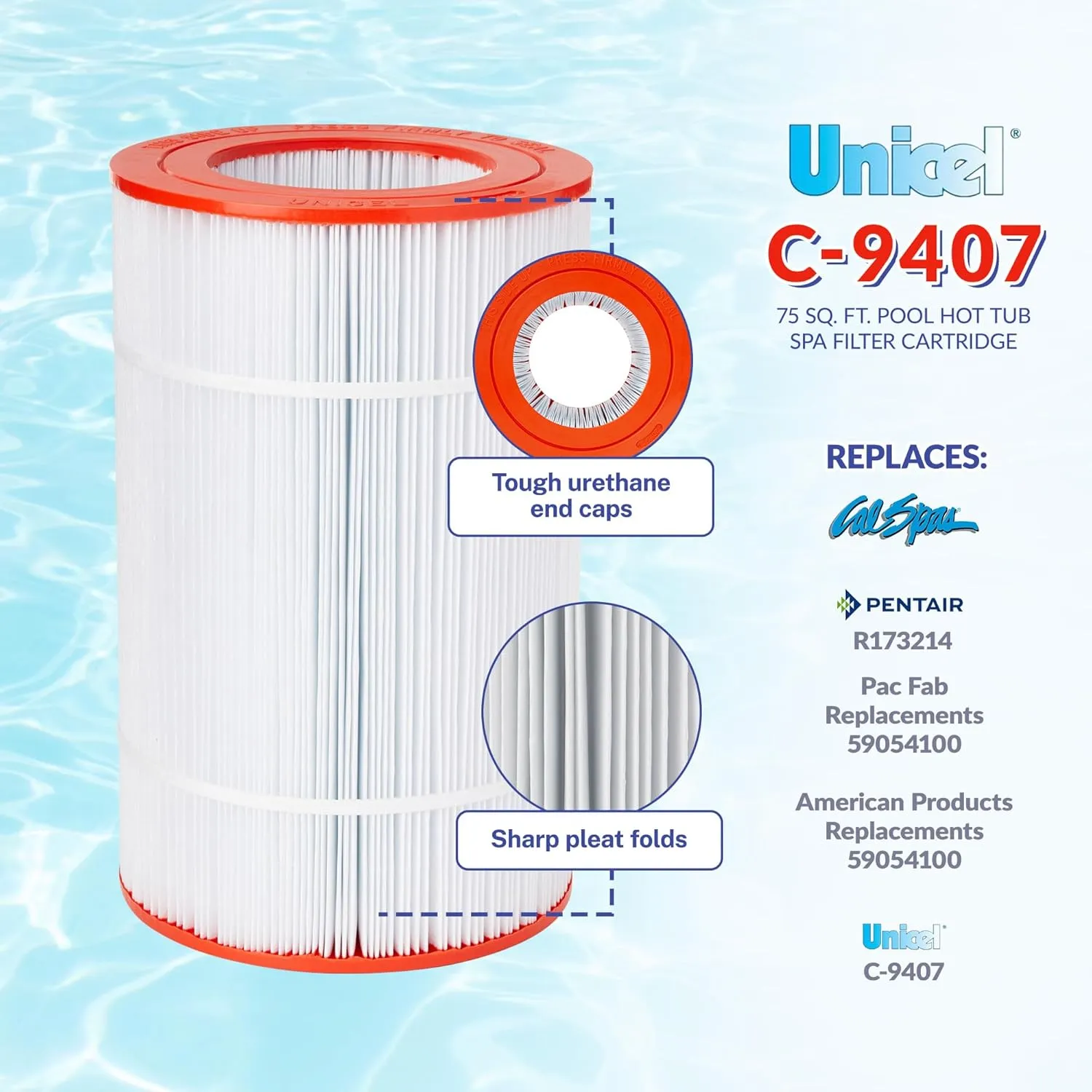 Unicel C-9407 75 Square Foot Media Replacement Pool Hot Tub Spa Filter Cartridge with 171 Pleats