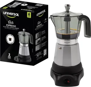 universal Electric Coffee Maker (6 Cups), Cuban Moka Pot (480 Watts), Easy Brewing, Prepare Espresso Recipes: Italian, Latte, Macchiato & Mocaccino