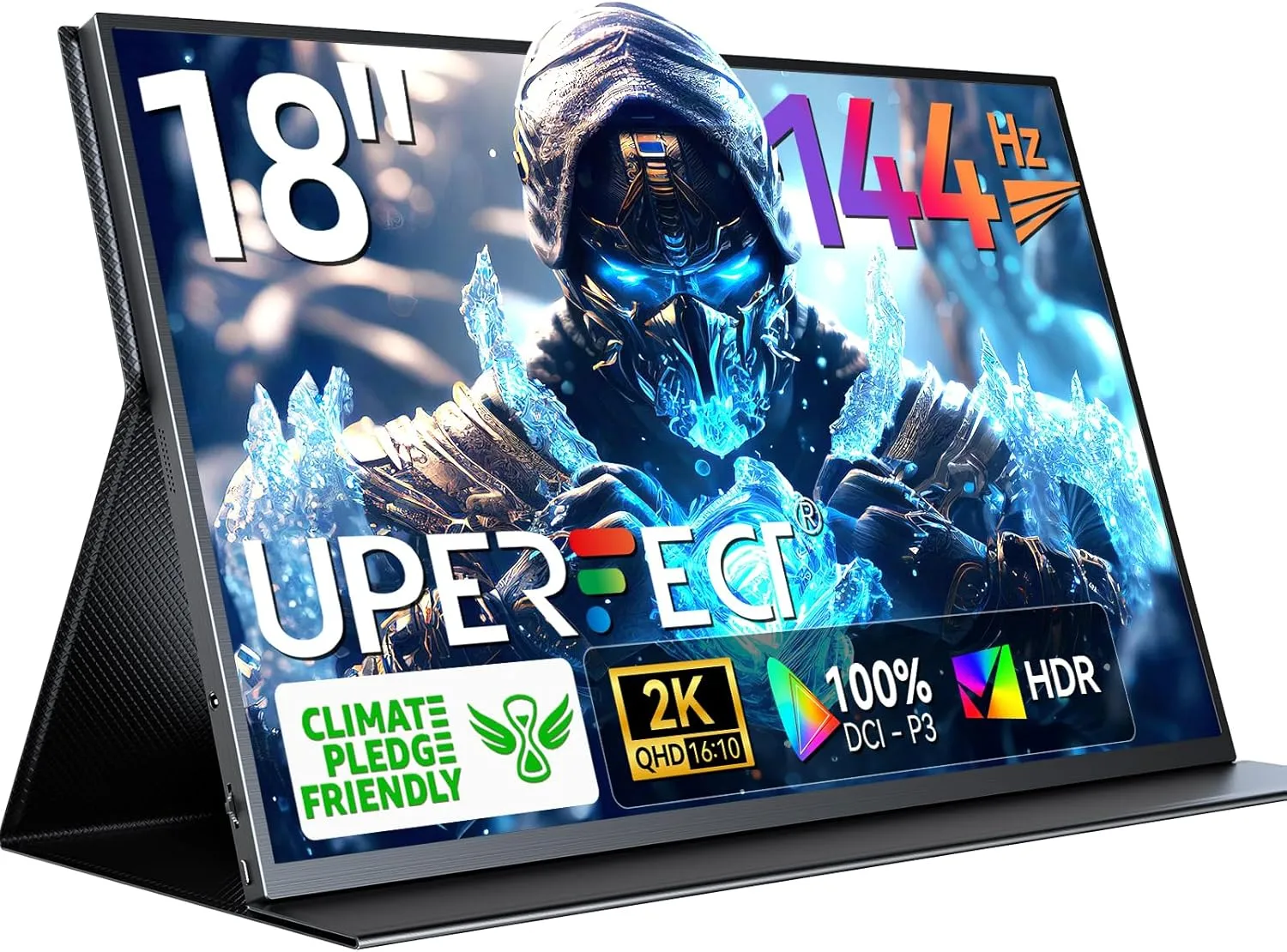 UPERFECT 2K 144Hz Portable Gaming Monitor 18" 2560x1600 QHD 100% DCI-P3 FreeSync HDR Laptop w/VESA, Frameless Matte IPS Eye Care Second Monitor for Game Console (UGame K118)