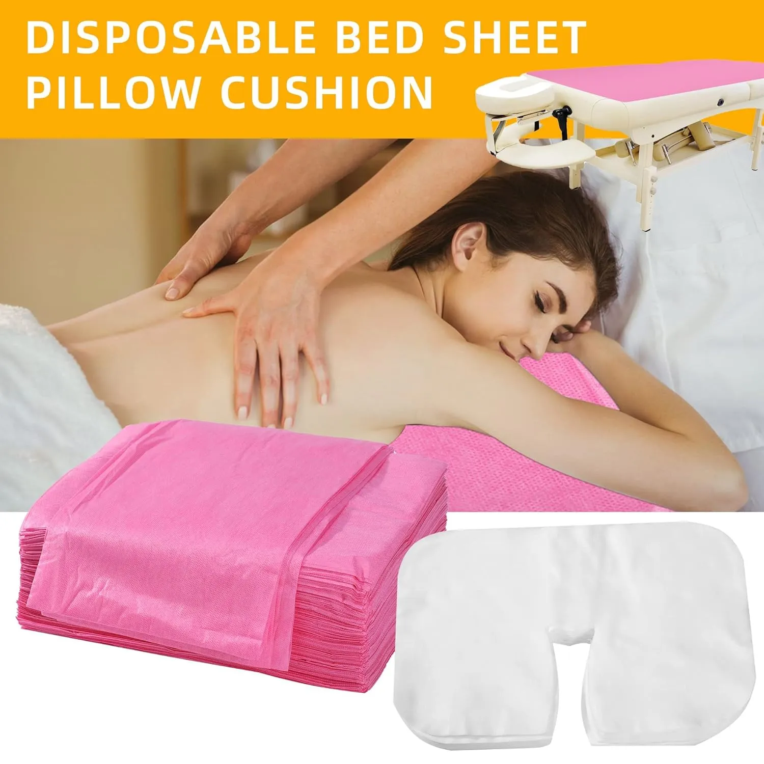 Uralili 200 Pieces Disposable Non Woven Massage Table Sheets Set Include 100 Pieces 31x71 Inches Soft Massage Bed Sheet & 11x14 Inches Face Cradle Covers For Massage Beauty Salon -Pink