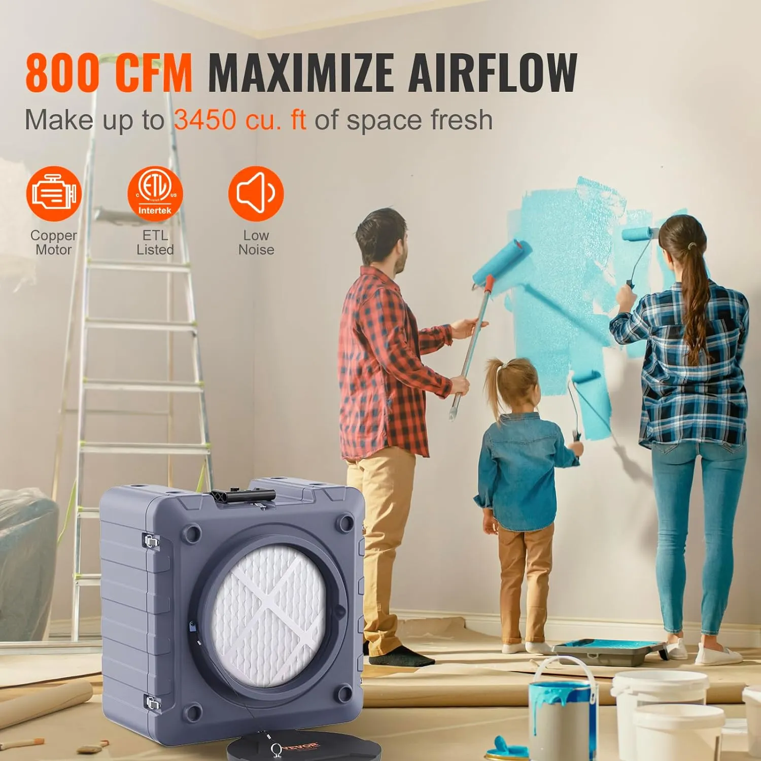 VEVOR Air Scrubber with 3-Stage Filtration, Stackable Negative Air Machine 800 CFM, Air Cleaner with MERV10, Carbon, H13 HEPA, for Home, Industrial and Commercial Use