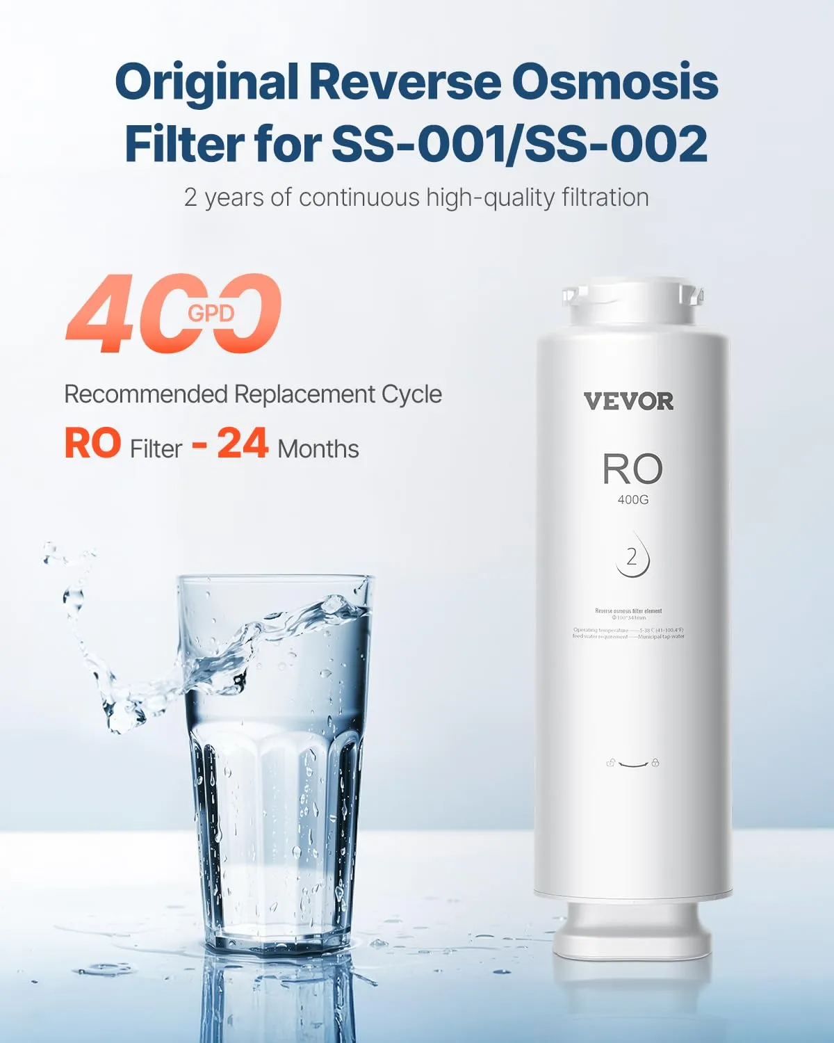 VEVOR Reverse Osmosis Filter, 9-Layers RO Water Filter Replacement, Compatible with SS-001 400GPD Under Sink Water Filter, 24 Months Reverse Osmosis Filter Cartridge, Reduces Lead, Chlorine, Rust