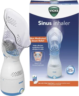 Vicks Sinus Inhaler - Non-Medicated Steam Relief for Allergies, Congestion, Cough & Colds, Vocal Steamer, Soothes Nasal & Throat Passages, Works with VapoPads (1 Included), FSA & HSA Eligible