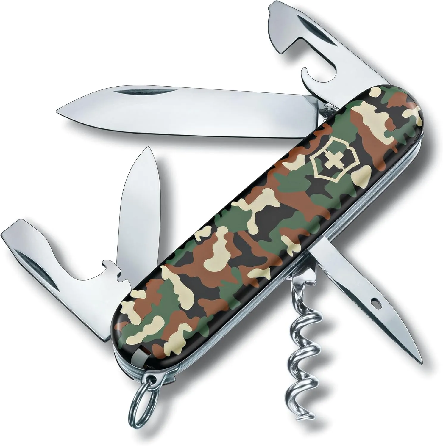 Victorinox Spartan Swiss Army Knife, 12 Functions, Swiss Made Pocket Knife with Corkscrew, Can Opener and Screwdriver - Camouflage