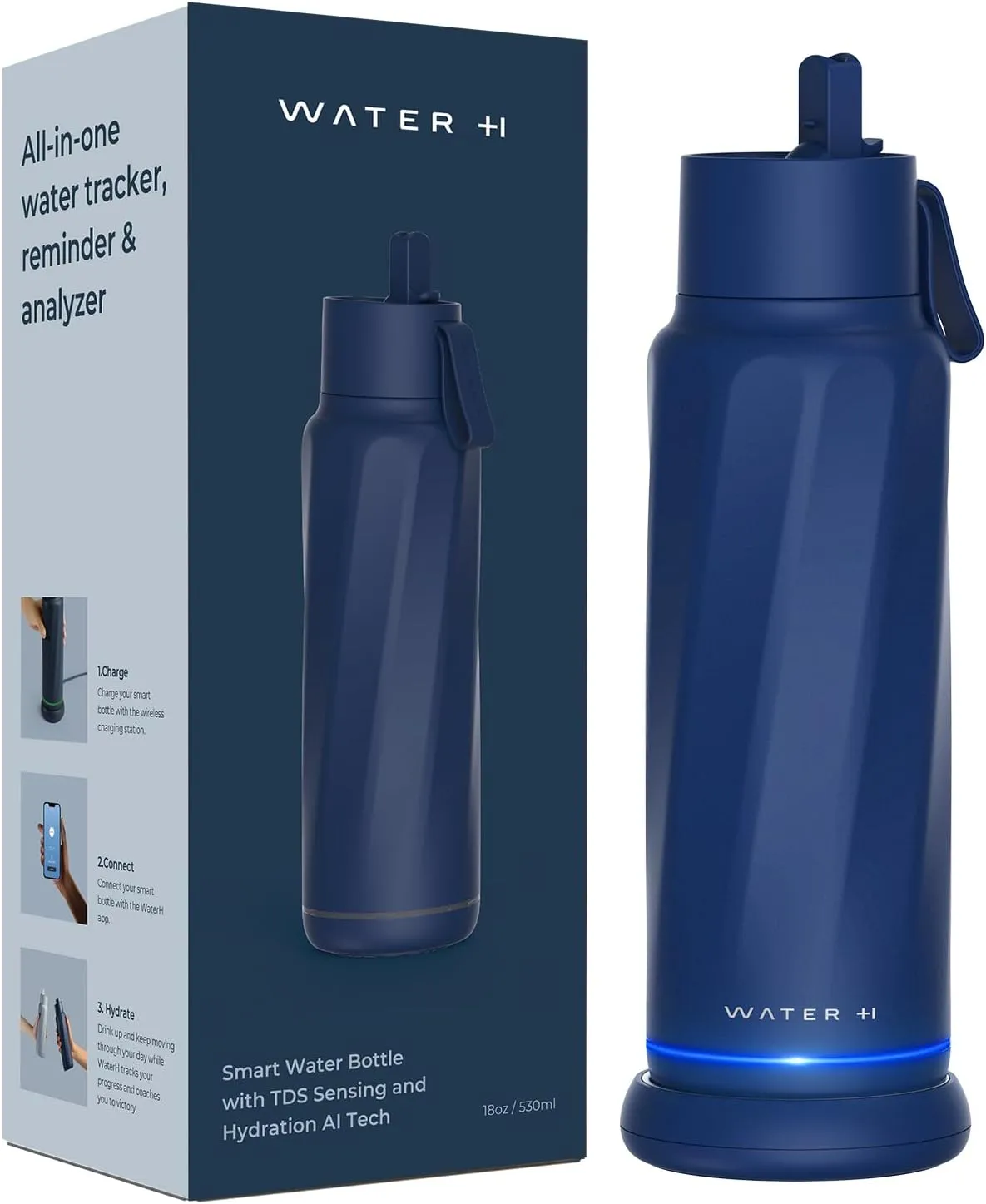 Vita Smart Water Bottle with Reminder to Drink Water, BPA-Free Vacuum Insulated Water Bottles with Straw, Bluetooth Intake Water Tracking Bottle, Ideal for Gift (18 oz)