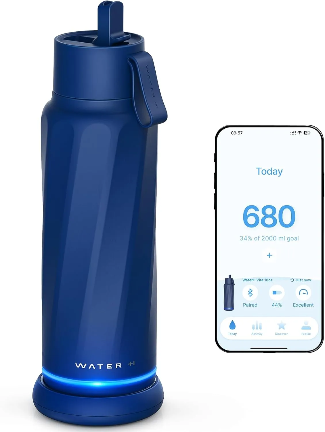 Vita Smart Water Bottle with Reminder to Drink Water, BPA-Free Vacuum Insulated Water Bottles with Straw, Bluetooth Intake Water Tracking Bottle, Ideal for Gift (18 oz)